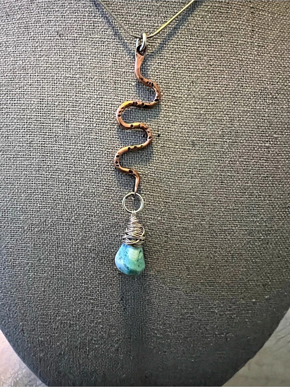 Artisan Made Snake Pendant Necklace w Wire-wrapped Stone
